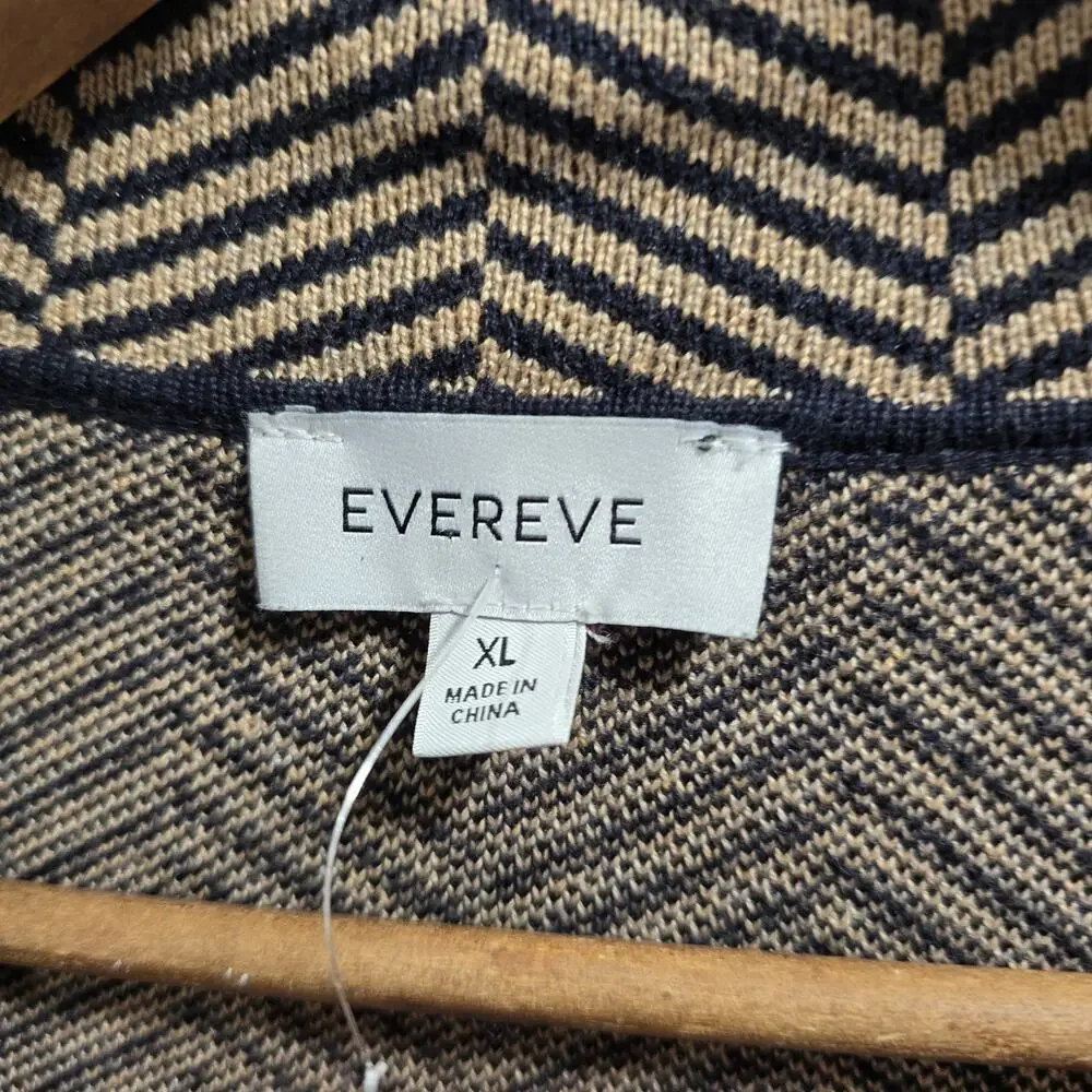 Evereve Jacket Womens XL Brown Black Long Sweater Blazer Knit Striped